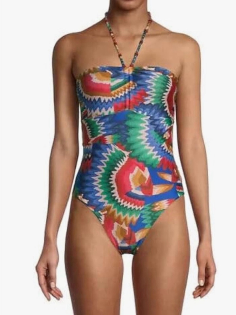 Farm Rio beaded halter One-Piece Swimsuit in Multicolor M